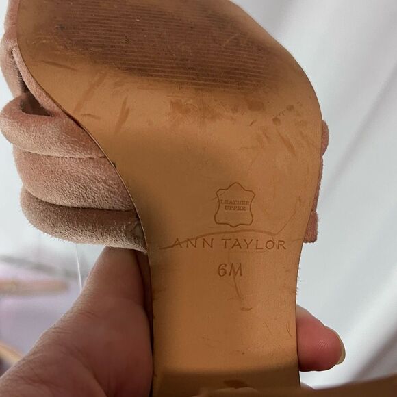 Ann Taylor Pink Suede Crisscross Block Heel Ankle Strap Sandals Y2K Size 6 - Picture 7 of 8